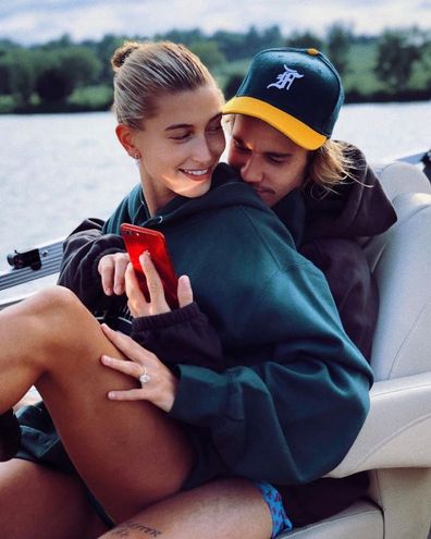 Justin Bieber, Hailey Baldwin, boat, phone, selfie