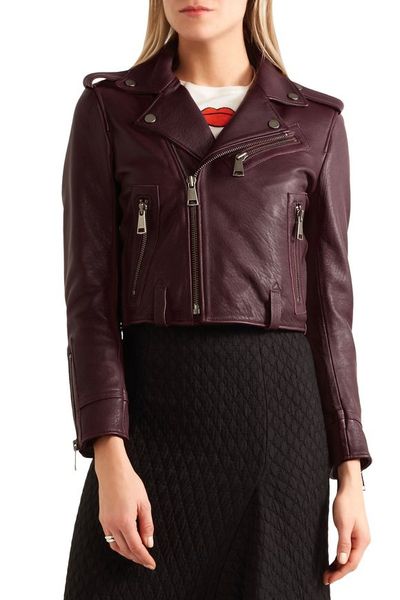 <a href="https://www.theoutnet.com/en-au/shop/product/biker-jackets_cod1998551928985782.html#dept=INTL_Leather_JACKETS_CLOTHING" target="_blank" draggable="false">Victoria, Victoria Beckham Cropped Leather Biker Jacket in Burgundy, $630</a>
