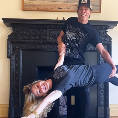 Kevin Bacon, 63, and wife Kyra Sedgwick try their luck at the viral Footloose dance challenge on TikTok.