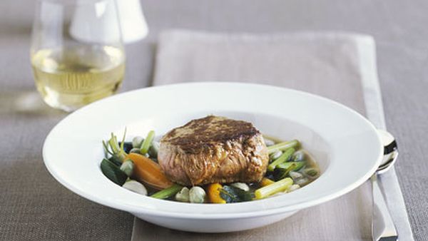 Veal fillet with spring vegetables