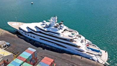 The Amadea is 106 metres long and was built in 2017. It features a stainless steel albatross that extends off the bow and weighs more than 5 tonnes, a live lobster tank in the galley, a 10-metre pool, a hand-painted Pleyel piano and a large helipad.