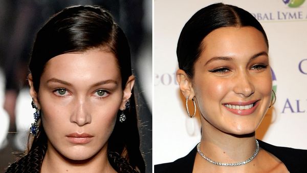 Bella Hadid's smile struggle. Image: Getty