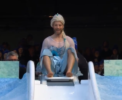 Hamish Blake completes the Big Freeze in an Elsa costume