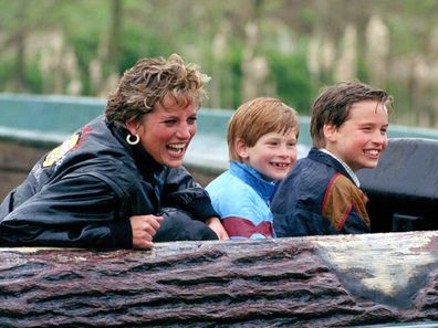 Diana, Princess Of Wales, Prince William And Prince Harry Visit 'Thorpe Park' Amusement Park.