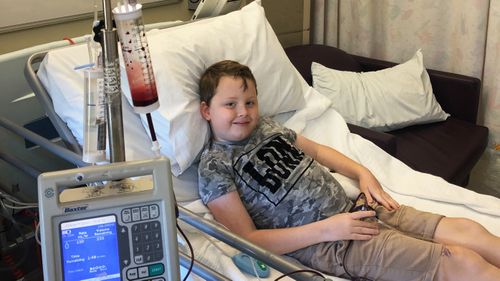 Josh receiving one of his life-saving blood transfusions at Westmead Children's Hospital.