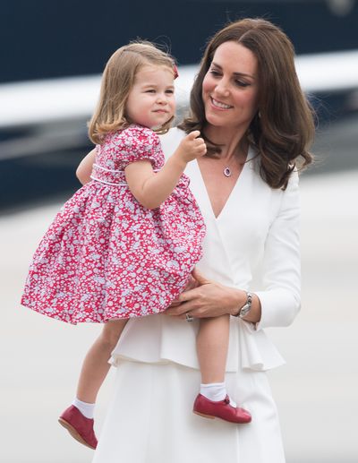 Duchess of Cambridge Kate Middleton and Princess Charlotte  at Warsaw airport during an official visit to Poland and Germany,&nbsp; July, 2017&nbsp;