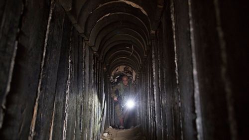 	An Israeli commander tours Hamas and Islamic Jihad tunnels in February 2018.