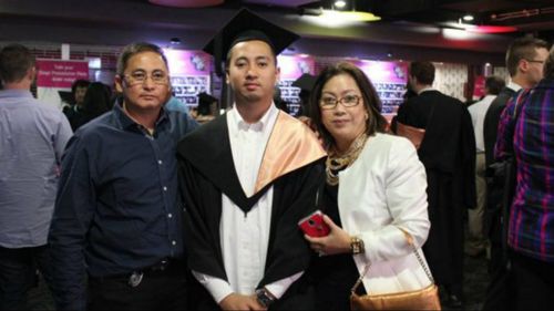 Raynor Manalad (centre) died after a one punch attack. (Image: Facebook)