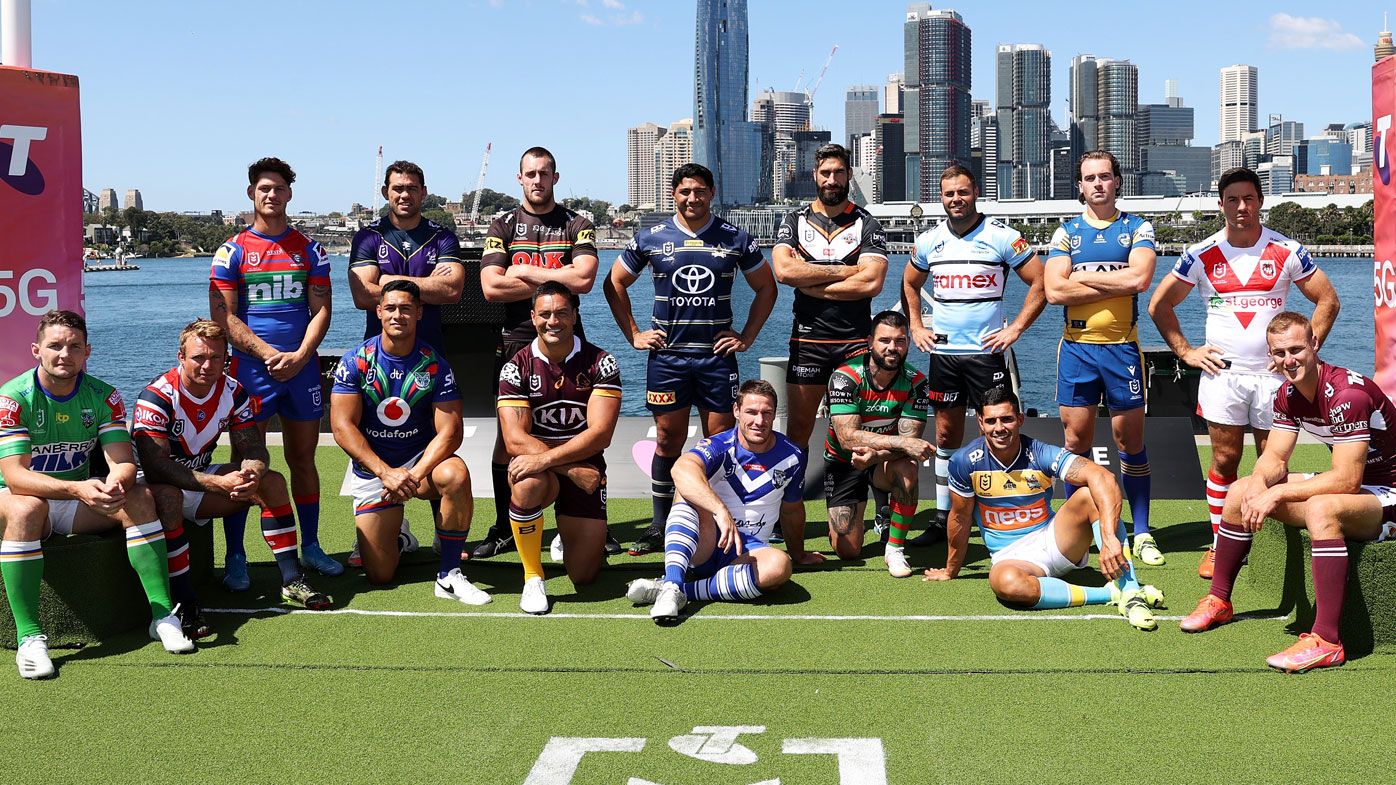 All 16 NRL captains were out in force at the 2021 season launch. (Getty)