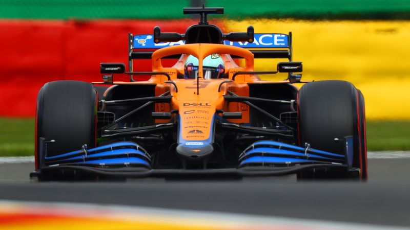 Australian Formula 1 driver Daniel Ricciardo driving his McLaren during practice for the Belgian Grand Prix.