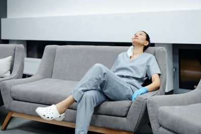 Nurse sitting down in hospital