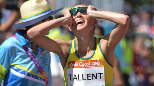 Tallent reacts after being disqualified. (AAP)