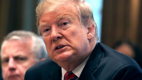 US President Donald Trump talks to reporters during a meeting of his cabinet in the Cabinet Room at the White House