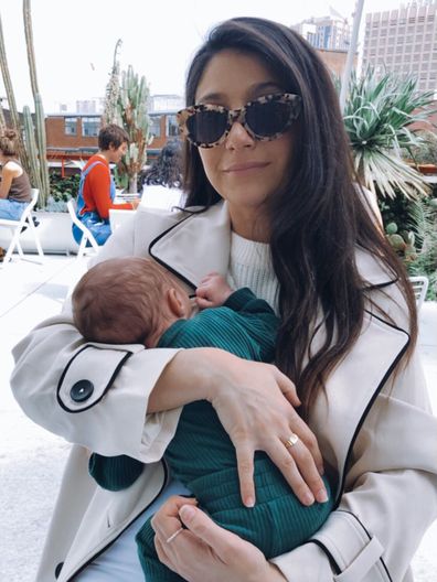 Katherine Christie with her newborn son.