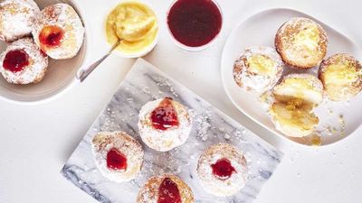 Recipe: <a href="http://kitchen.nine.com.au/2017/06/21/08/35/barkers-jam-and-lemon-curd-filled-donuts" target="_top">Barker's jam and lemon curd filled donuts</a><br />
<br />
More: <a href="http://kitchen.nine.com.au/2016/06/06/22/18/donut-recipes-youll-want-to-demolish" target="_top">donuts</a>
