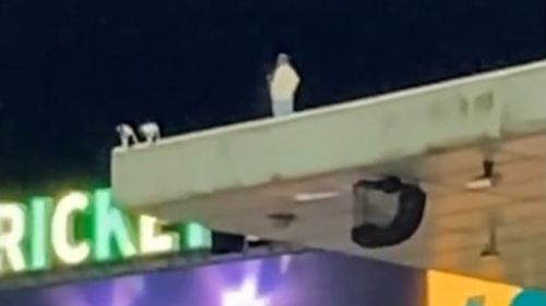 Police were called to pull down a man who climbed up the SCG big screen. 