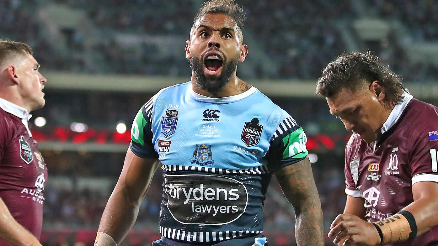 Josh Addo-Carr celebrates his try