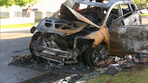 The vehicle after the fire had been extinguished.