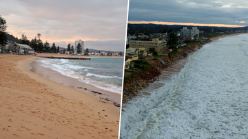 Before and after beach erosion. 