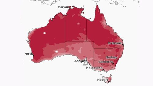 The chance of above median maximum temperature for September to November. 