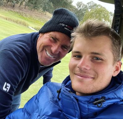 Shane Warne and son Jackson Warne.