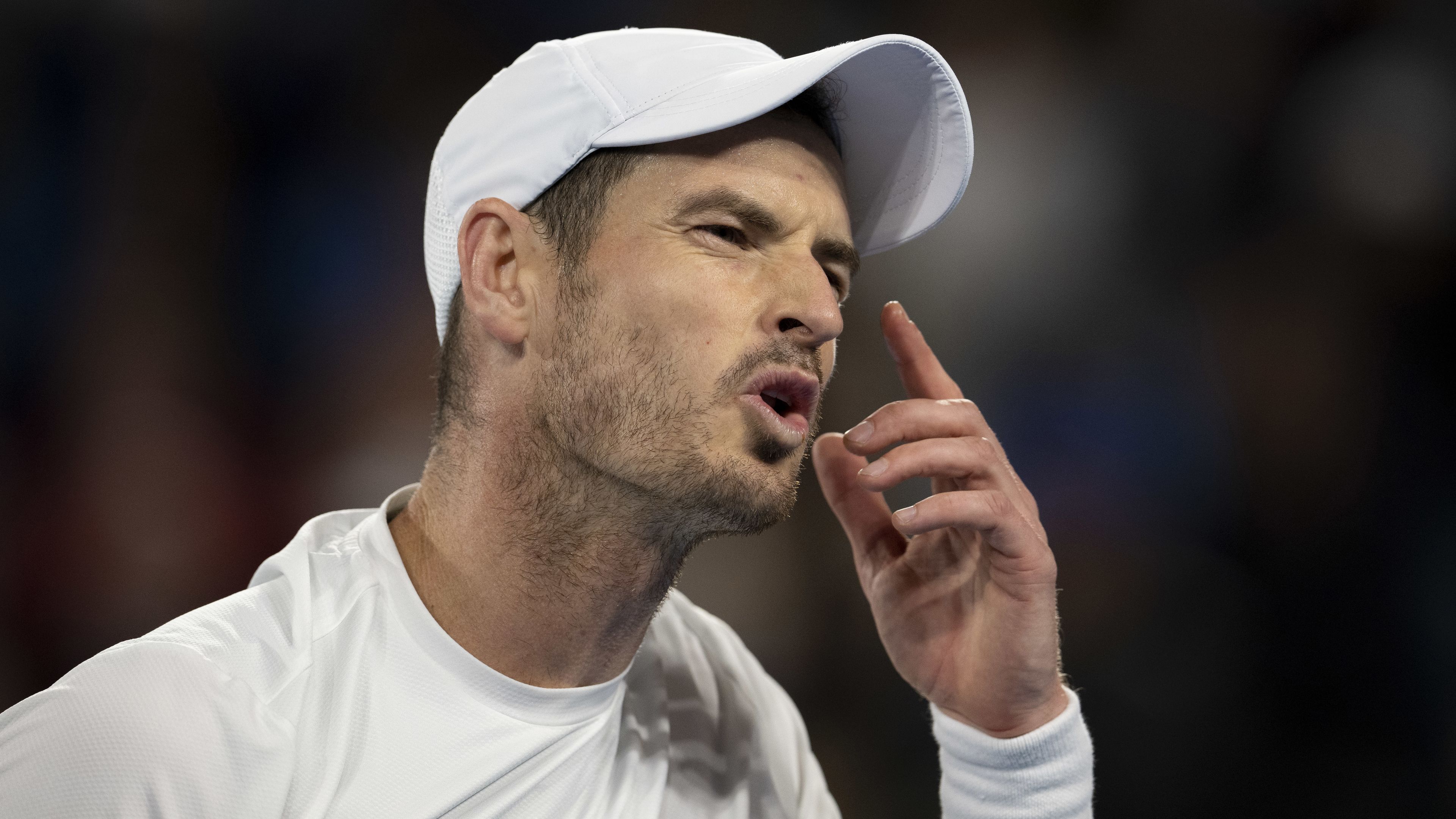 Andy Murray of Great Britain reacts in their round two singles match against Thanasi Kokkinakis of Australia during day four of the 2023 Australian Open at Melbourne Park on January 19, 2023 in Melbourne, Australia. (Photo by Will Murray/Getty Images)