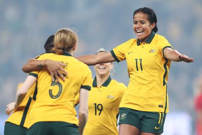 Mary Fowler plays with the matildas