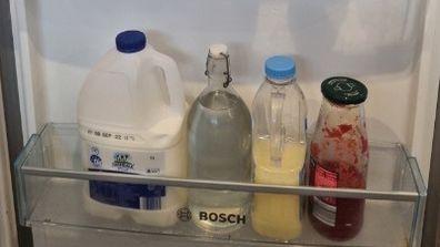 Brooke's fridge door just can't keep up with their milk.