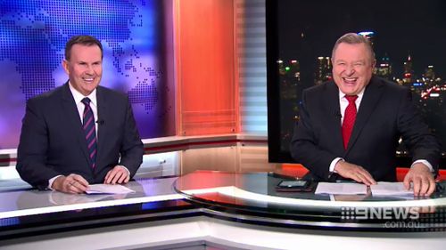 Tony Jones couldn't resist making a joke with his colleague. (9NEWS)