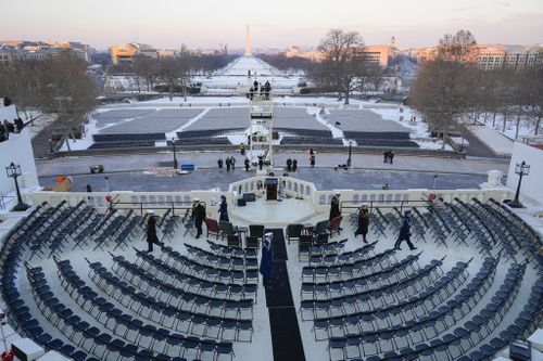 Members of the US military on stage during the rehearsal at the US Capitol 