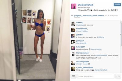 It's just another day of impossible beauty for Aussie model Shanina Shaik, who happily showed off her "winter attire" from her home in New York.<br _tmplitem="92"><br _tmplitem="92">
Wearing a skimpy purple bra and knickers, the 24-year-old Victoria's Secret model posted on Instagram: "Winter attire?? Getting ready for the SUN."<br _tmplitem="92"><br _tmplitem="92">
