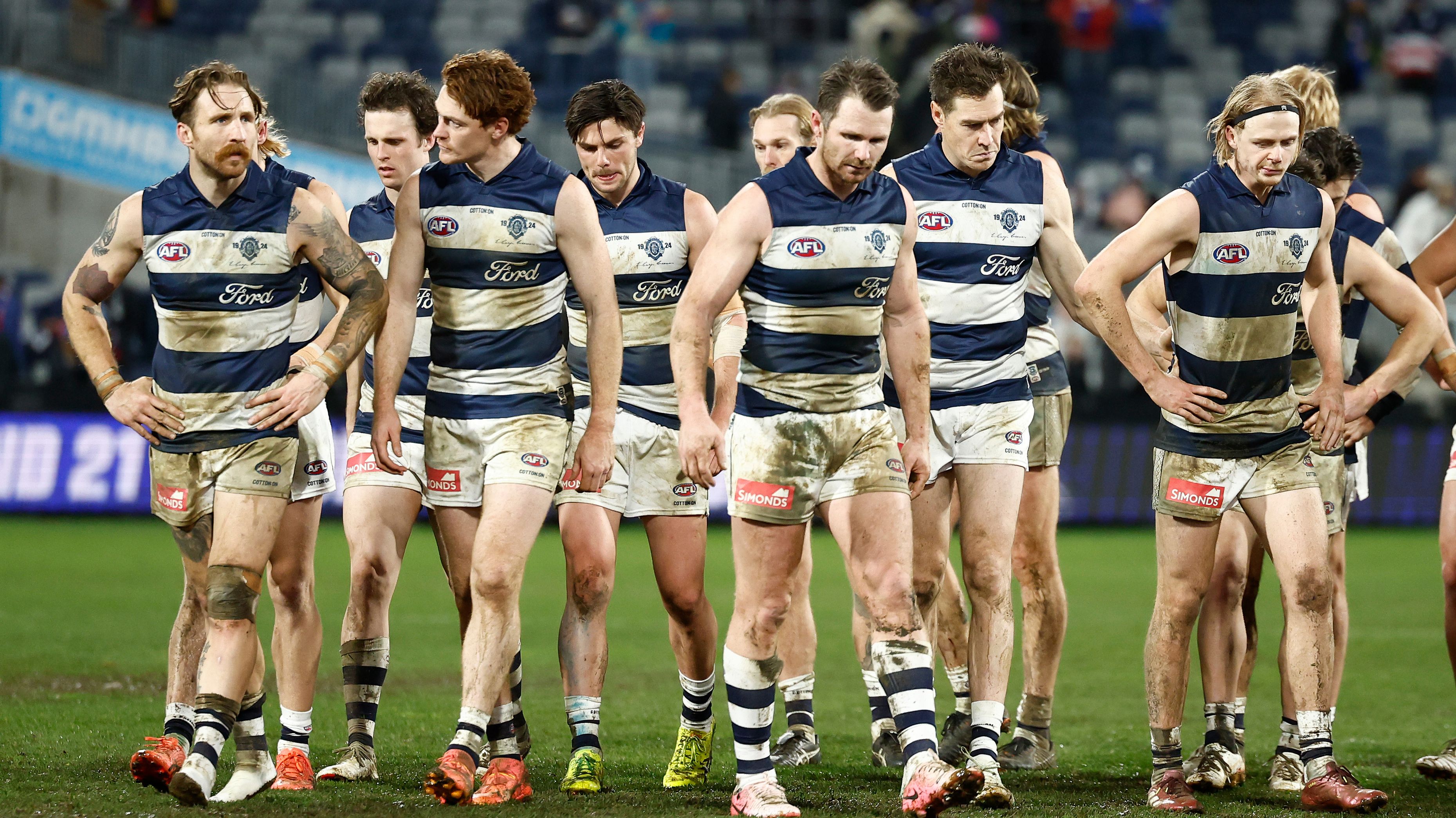 Patrick Dangerfield leads off Geelong after losing the the Dogs in round 19.