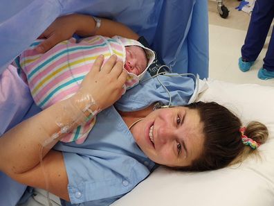 Rachel Toyer with son Arlo as soon as he was born.