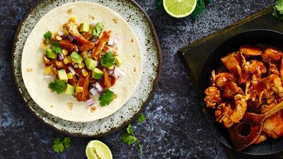 Recipe: <a href="http://kitchen.nine.com.au/2017/03/17/12/40/smoky-pulled-chicken-tortilla-wraps" target="_top">Smoky pulled chicken tortilla wraps</a>
