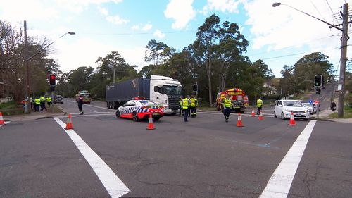 Police were called to the intersection of Sherbrook Road and Burdett Street in Hornsby following reports a pedestrian had been hit by a vehicle. Picture: 9NEWS.