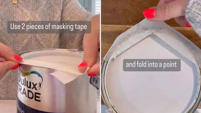 Masking tape hack for mess-free paint tin pouring