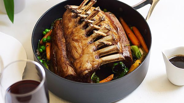 Roasted rack of spring lamb with baby vegetables