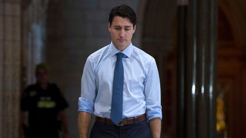 Mr Trudeau prepares to speak about Tragically Hip singer Gord Downie before caucus on Parliament Hill, in Ottawa