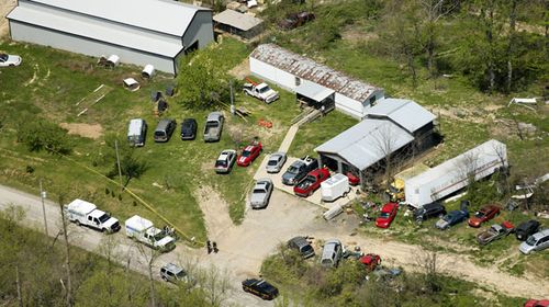 Aerial photo showing one of the locations being investigated in Pike County, Ohio, as part of an ongoing homicide investigation. (AAP)