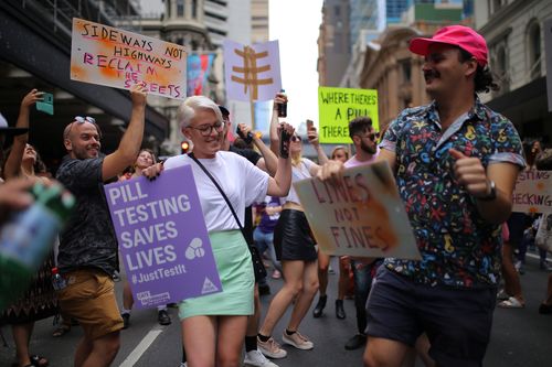Reclaim the Streets staged a protest on Saturday demanding pill-testing in NSW.