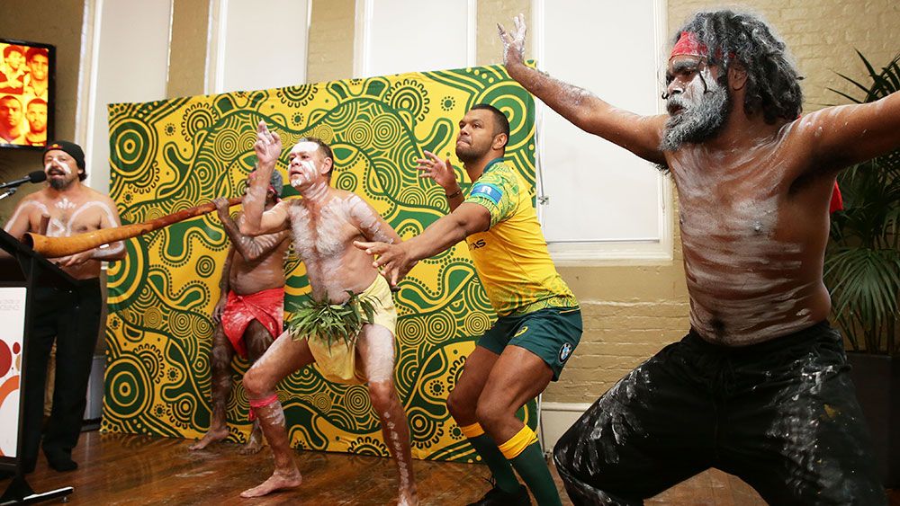 Kurtley Beale tears up during the launch of the Wallabies' indigenous jersey for Bledisloe Cup