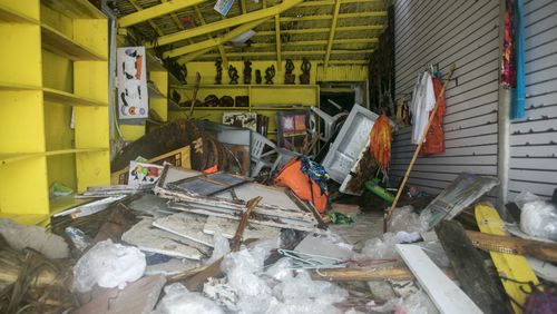 A gift shop lies damaged on Cofrecito Beach after the crossing of Hurricane Maria over Bavaro, Dominican Republic.