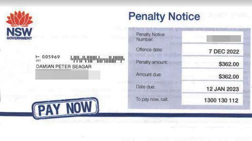The parking fine, which was sent to Damian Segar in the mail last December.