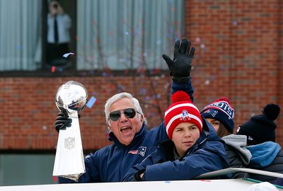 Patriots owner Robert Kraft salutes the fans.