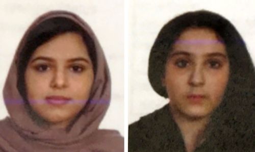 These two undated photos provided by the New York City Police Department show sisters Rotana, left, and Tala Farea, whose fully clothed bodies, bound together with tape and facing each other, were discovered on on the banks of the Hudson River.