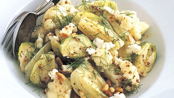 Braised fennel, brussels sprouts and cauliflower with mustard dressing