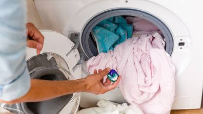 Laundry detergent pod in a washing machine