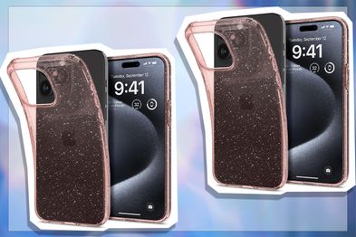 9PR: Spigen Liquid Crystal Glitter iPhone 15 Pro Case, Rose Quartz