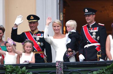 The royal wedding of Crown Prince Haakon of Norway and Crown Princess Mette-Marit. Also pictured is Marius Borg Hoiby, August 25, 2001