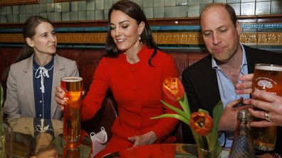 Britain's Prince William and Kate, Princess of Wales visit the Dog & Duck pub in London, Thursday, May 4, 2023